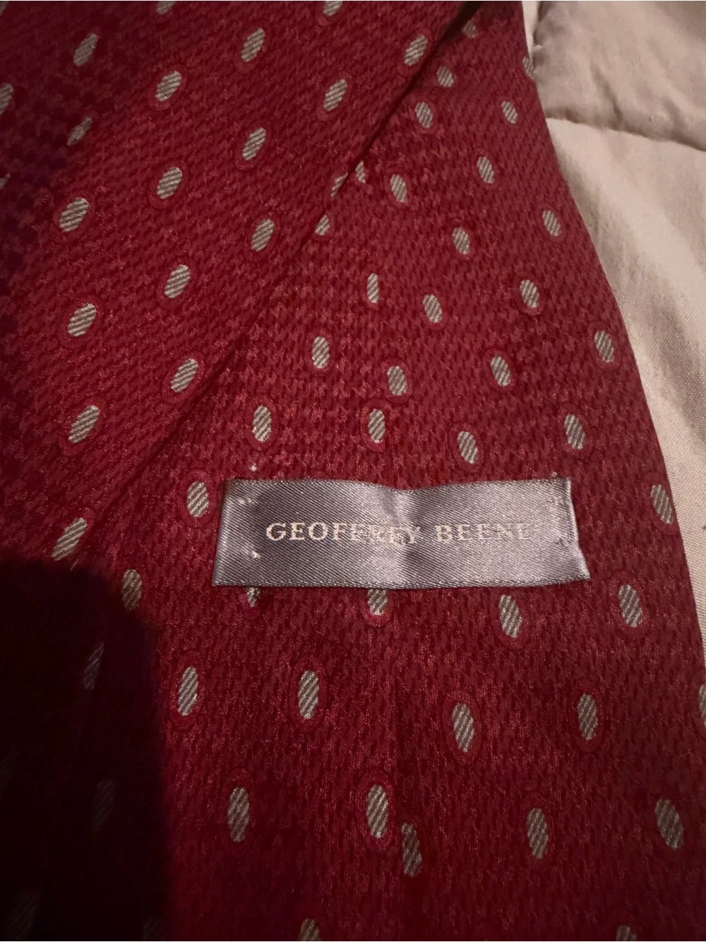 Geoffrey Beene Red Tie with Subtle Silver Dot Pattern